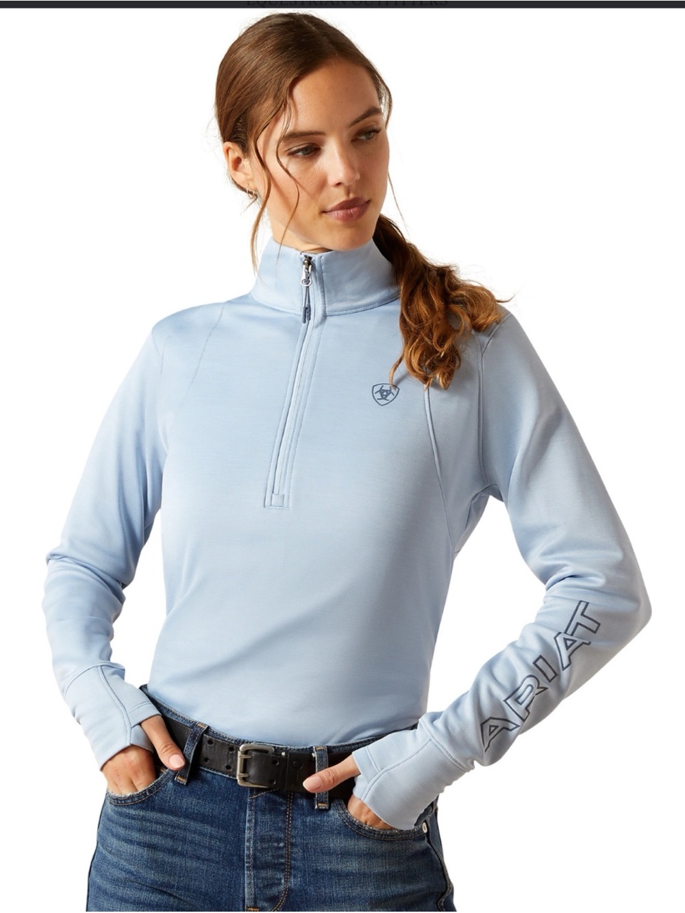 ARIAT Womens Team Eq 1/2 Zip Pullover Fleece Blue L NWT Equestrian Weekend
